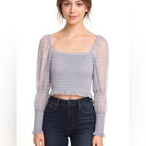 🔥Free People Sheer Sleeve Light Grey Crop Top Size XS Women